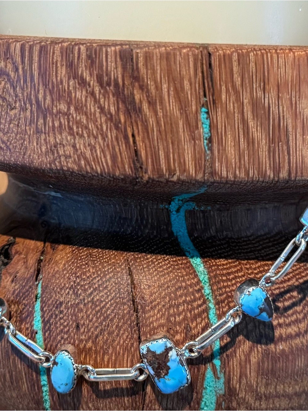 Sterling Silver Turquoise Link Choker - Golden Hills Turquoise - Picture 2 of 4